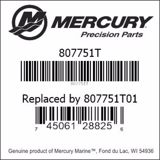 Bar codes for Mercury Marine part number 807751T