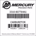 Bar codes for Mercury Marine part number 3310-807764A1