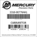 Bar codes for Mercury Marine part number 3310-807764A1