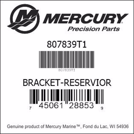 Bar codes for Mercury Marine part number 807839T1