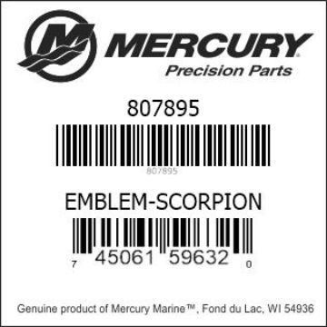 Mercury Marine part number 807895 EMBLEM-SCORPION Bar codes for Mercury Marine part number 807895
