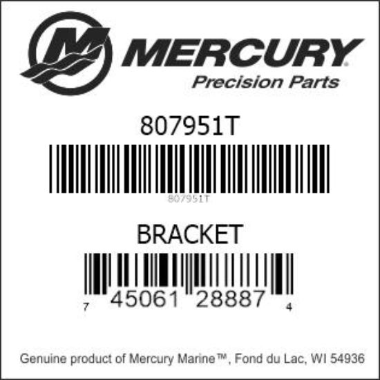 Bar codes for Mercury Marine part number 807951T