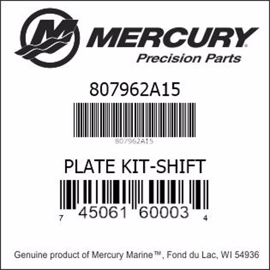 Bar codes for Mercury Marine part number 807962A15
