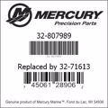 Bar codes for Mercury Marine part number 32-807989