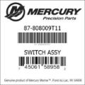 Bar codes for Mercury Marine part number 87-808009T11