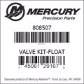 Bar codes for Mercury Marine part number 808507