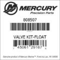 Bar codes for Mercury Marine part number 808507