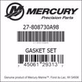 Bar codes for Mercury Marine part number 27-808730A98