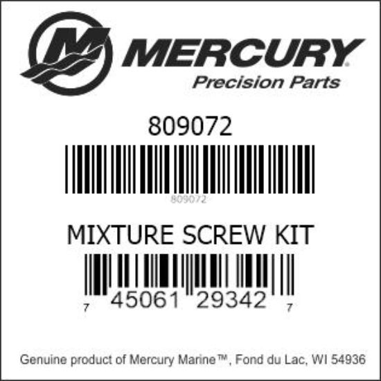 Bar codes for Mercury Marine part number 809072
