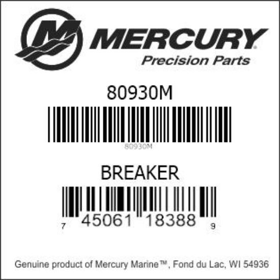 Bar codes for Mercury Marine part number 80930M