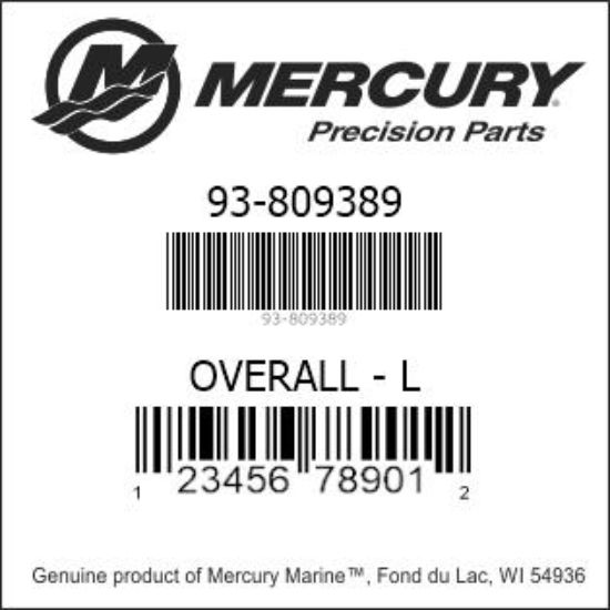 Bar codes for Mercury Marine part number 93-809389