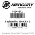 Bar codes for Mercury Marine part number 809483A1