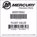 Bar codes for Mercury Marine part number 809570002