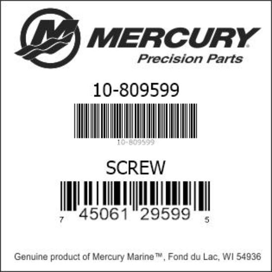Bar codes for Mercury Marine part number 10-809599