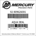 Bar codes for Mercury Marine part number 92-809626001