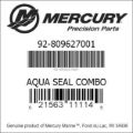 Bar codes for Mercury Marine part number 92-809627001