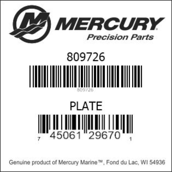 Bar codes for Mercury Marine part number 809726
