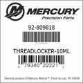 Bar codes for Mercury Marine part number 92-809818
