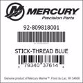 Bar codes for Mercury Marine part number 92-809818001