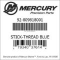 Bar codes for Mercury Marine part number 92-809818001