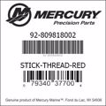 Bar codes for Mercury Marine part number 92-809818002
