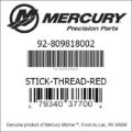 Bar codes for Mercury Marine part number 92-809818002