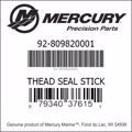 Bar codes for Mercury Marine part number 92-809820001