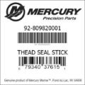 Bar codes for Mercury Marine part number 92-809820001