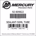 Bar codes for Mercury Marine part number 92-809822