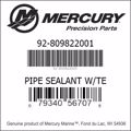 Bar codes for Mercury Marine part number 92-809822001