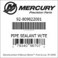 Bar codes for Mercury Marine part number 92-809822001