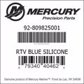 Bar codes for Mercury Marine part number 92-809825001