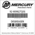 Bar codes for Mercury Marine part number 92-809827Q01