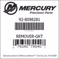 Bar codes for Mercury Marine part number 92-8098281