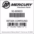 Bar codes for Mercury Marine part number 92-809833