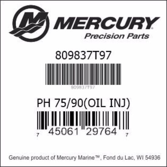 Mercury Outboard 809837T97 Powerhead Assembly Bar codes for Mercury Marine part number 809837T97