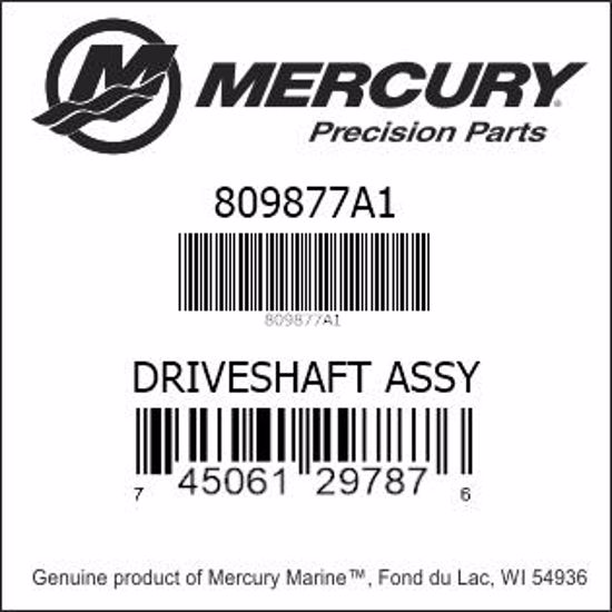 Bar codes for Mercury Marine part number 809877A1