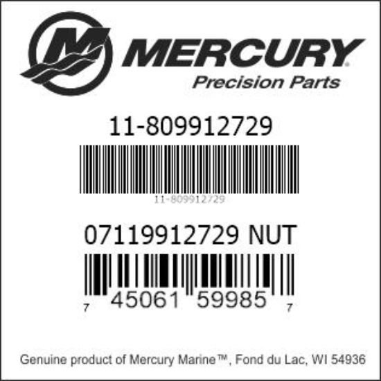 Bar codes for Mercury Marine part number 11-809912729