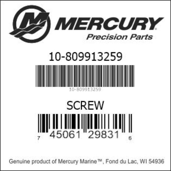 Bar codes for Mercury Marine part number 10-809913259