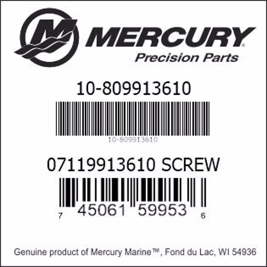 Bar codes for Mercury Marine part number 10-809913610