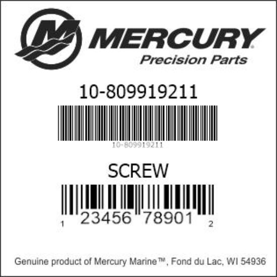 Bar codes for Mercury Marine part number 10-809919211