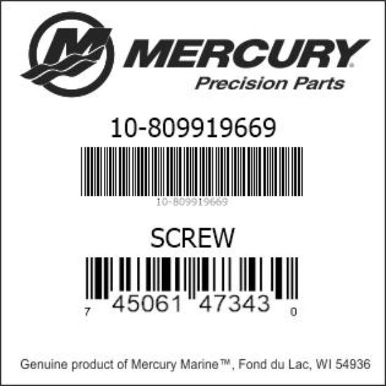 Bar codes for Mercury Marine part number 10-809919669