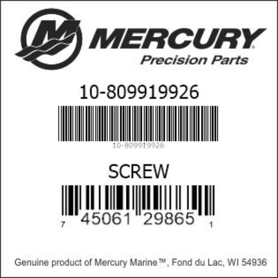 Bar codes for Mercury Marine part number 10-809919926