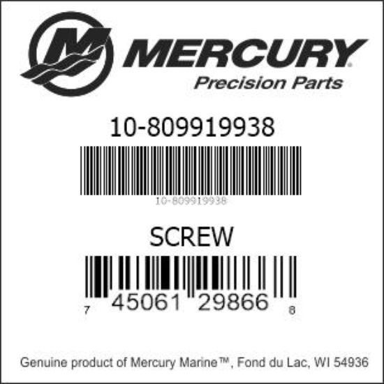 Bar codes for Mercury Marine part number 10-809919938