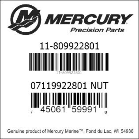 Bar codes for Mercury Marine part number 11-809922801