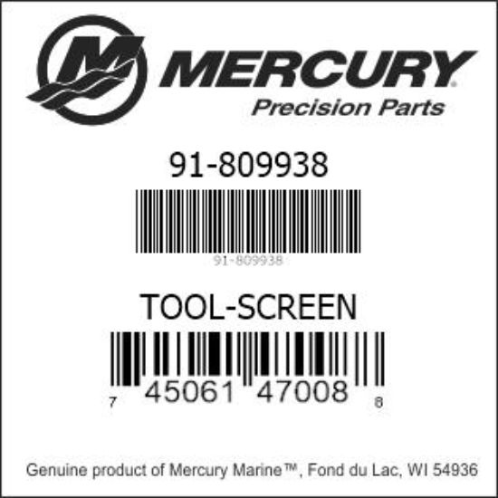 Bar codes for Mercury Marine part number 91-809938