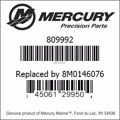Bar codes for Mercury Marine part number 809992