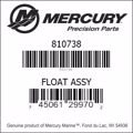 Bar codes for Mercury Marine part number 810738
