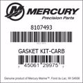 Bar codes for Mercury Marine part number 8107493