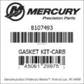 Bar codes for Mercury Marine part number 8107493